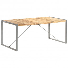 Dining Table Brown and Grey Solid Rough Mango Wood, Ste...