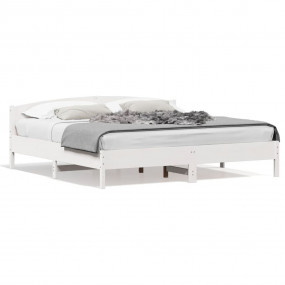 Bed Frame White Solid pine wood, Plywood slats Double D...