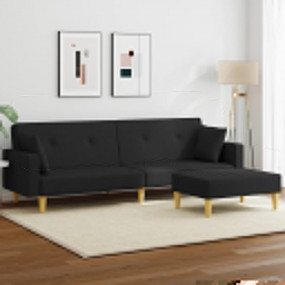 Sofa Bed Black Fabric (100% polyester), wood, plastic