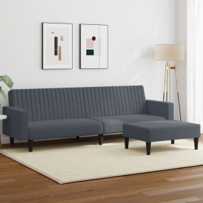 Sofa Set Dark Gray Velvet (100% polyester), wood, plast...
