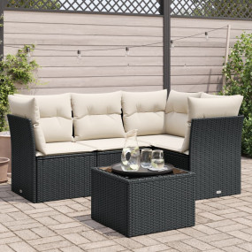 Garden Sofa Set Black PE Rattan 5 Piece Set Modular