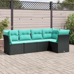 Garden Sofa Set Black, Blue PE Rattan, Polyester, Powde...