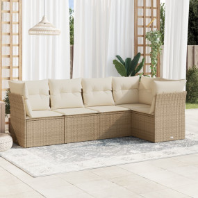 Garden Sofa Set Beige Poly Rattan, Powder-Coated Steel ...