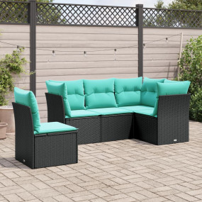 Garden Sofa Set Black PE Rattan Large UV-Resistant Mate...