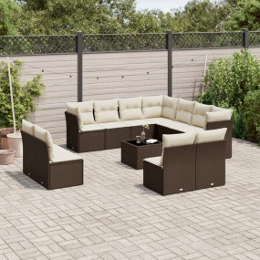 Garden Sofa Set Brown PE rattan, tempered glass, powder...