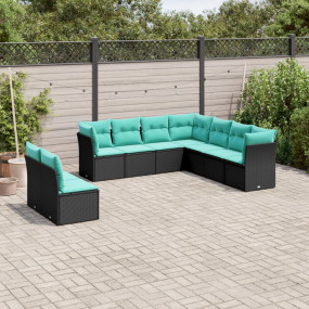Patio Sofa Set Black PE Rattan, Powder-Coated Steel 9 P...