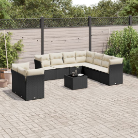 Garden Sofa Set Black PE Rattan 10 Piece Set Modular