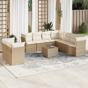 Garden Sofa Set Beige PE rattan, tempered glass, fabric