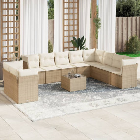 Garden Sofa Set Beige Poly Rattan Large Adjustable Feet