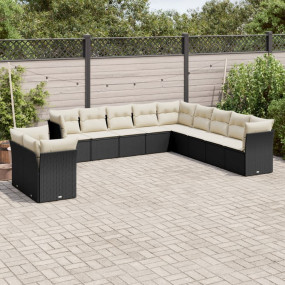Garden Sofa Set Black, Cream White PE rattan 11 Piece M...
