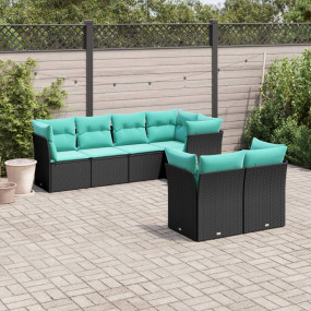 Garden Sofa Set Black PE rattan, powder-coated steel, 1...