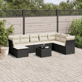 Garden Sofa Set Black PE rattan, tempered glass, powder...