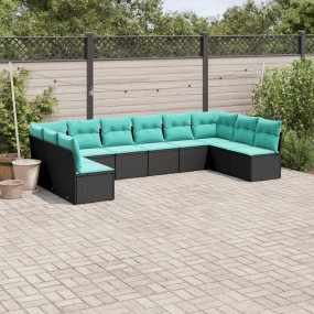 Garden Sofa Set Black PE Rattan Large Adjustable Feet