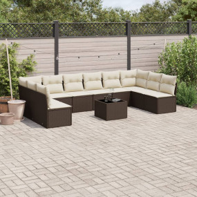 Garden Sofa Set Brown with Cream White Cushions