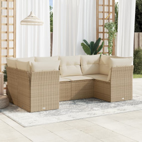 Garden Sofa Set Beige Poly Rattan 6 Piece Set