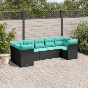 Garden Sofa Set Black, Blue PE Rattan, Steel, Polyester...