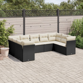 Garden Sofa Set Black PE Rattan Large Adjustable Armres...
