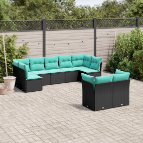 Garden Sofa Set Black PE Rattan Large Adjustable Feet