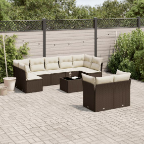 Garden Sofa Set Brown PE Rattan Large Removable Covers
