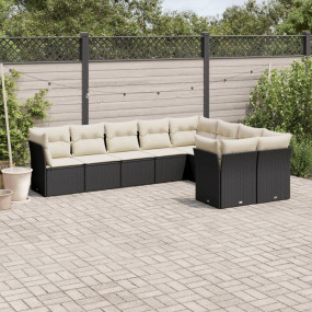 Garden Sofa Set Black Poly Rattan 9 Piece Set Adjustabl...