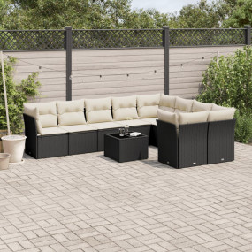 Garden Sofa Set Black PE Rattan Large Adjustable Feet
