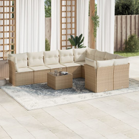 Garden Sofa Set Beige Poly Rattan 10 Piece Set Adjustab...
