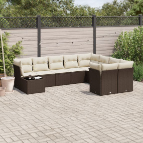 Garden Sofa Set Brown PE rattan, powder-coated steel, t...