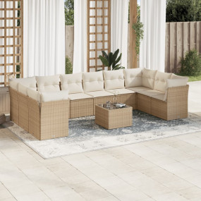 Garden Sofa Set Beige PE rattan 11 Piece Set Modular
