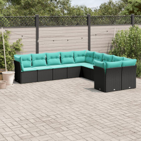 Garden Sofa Set Black PE rattan, powder-coated steel 10...