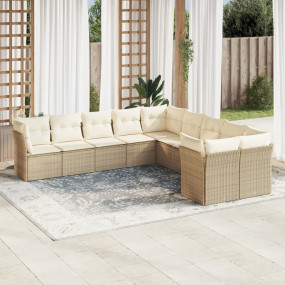 Garden Sofa Set Beige, Cream White PE Rattan, Powder-Co...