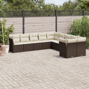 Garden Sofa Set Brown and cream PE rattan and powder-co...