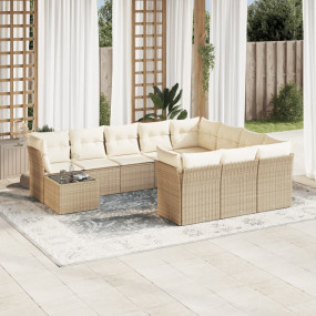Garden Sofa Set Beige PE rattan, powder-coated steel La...