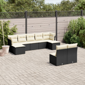 Garden Sofa Set Black Poly Rattan 9 Piece Modular