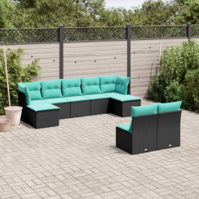Garden Sofa Set Black, Blue PE rattan, Powder-coated st...
