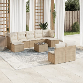 Garden Sofa Set Beige PE rattan, powder-coated steel, t...