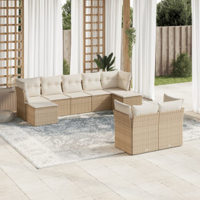 Garden Sofa Set Beige PE Rattan Large UV-resistant Mate...