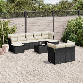Garden Sofa Set Black PE rattan, tempered glass, foam, ...