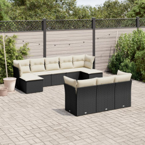 Garden Sofa Set Black PE rattan Large Adjustable Feet