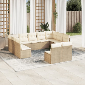 Garden Sofa Set Beige Poly Rattan Large Adjustable Feet
