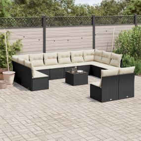 Garden Sofa Set Black PE rattan, Powder-coated steel, T...