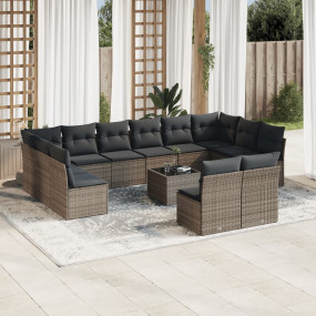 Garden Sofa Set Grey Poly Rattan Large UV-resistant mat...