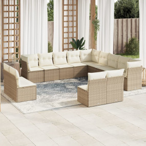 Garden Sofa Set Beige (sofa), Cream White (cushions)