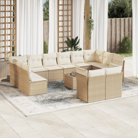 Garden Sofa Set Beige PE rattan 13 Piece Set Adjustable...