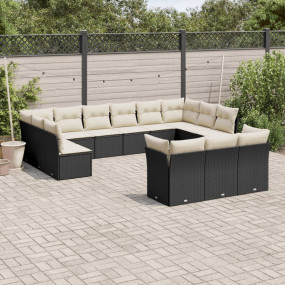 Garden Sofa Set Black PE Rattan Large Adjustable Feet