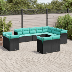 Garden Sofa Set Black with blue cushions