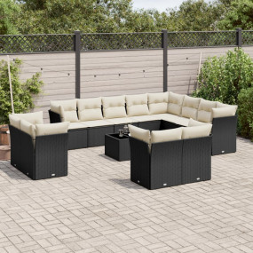 Garden Sofa Set Black with cream white cushions