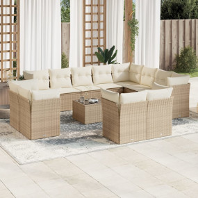 Garden Sofa Set Beige PE rattan, powder-coated steel, t...