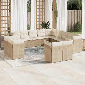 Garden Sofa Set Beige, Cream White PE Rattan, Powder-Co...