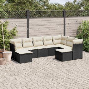 Garden Sofa Set Black PE Rattan Large Adjustable Feet