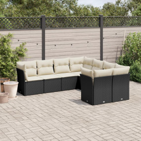 Garden Sofa Set Black Poly Rattan 8 Piece Modular